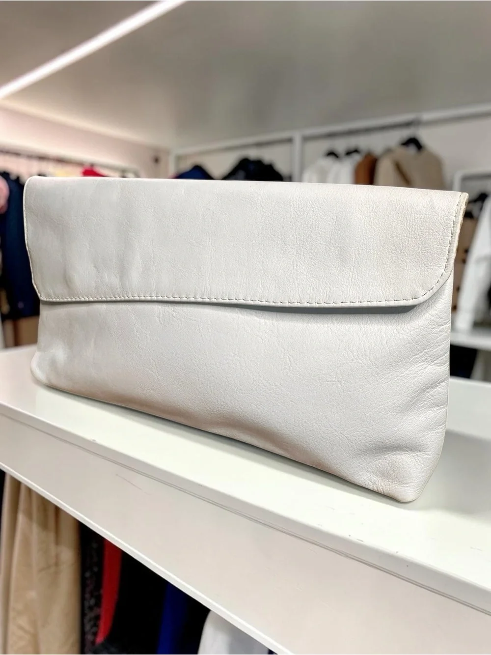 White Envelope Style Vegan Leather Clutch with Smooth Finish